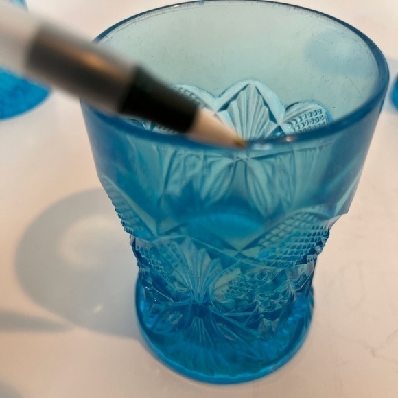 Vintage Set of 3 Pressed Glass 4 inch Aqua Blue Tumblers - Picture 6 of 9